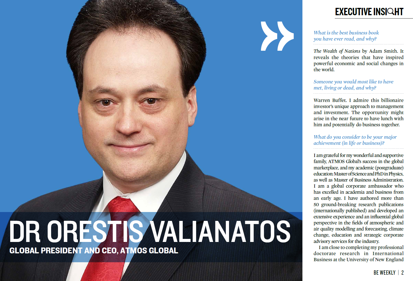 Business Excellence Magazine Executive Insight featuring Dr Orestis D. Valianatos