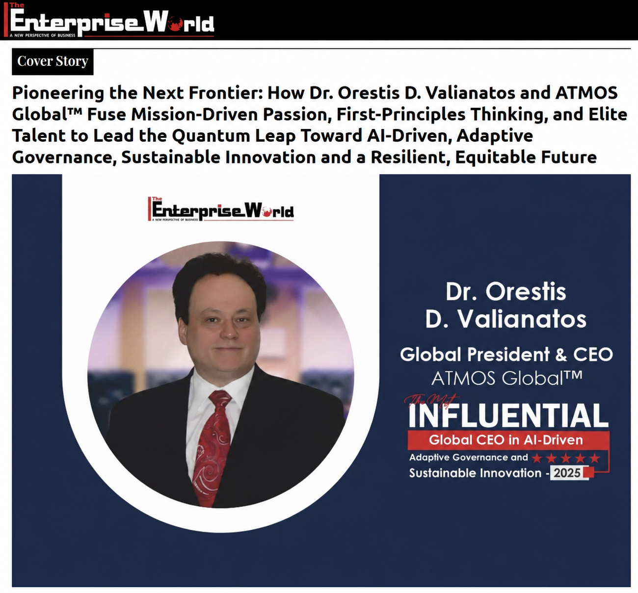 The Enterprise World Magazine cover story profile of Dr.Orestis D. Valianatos